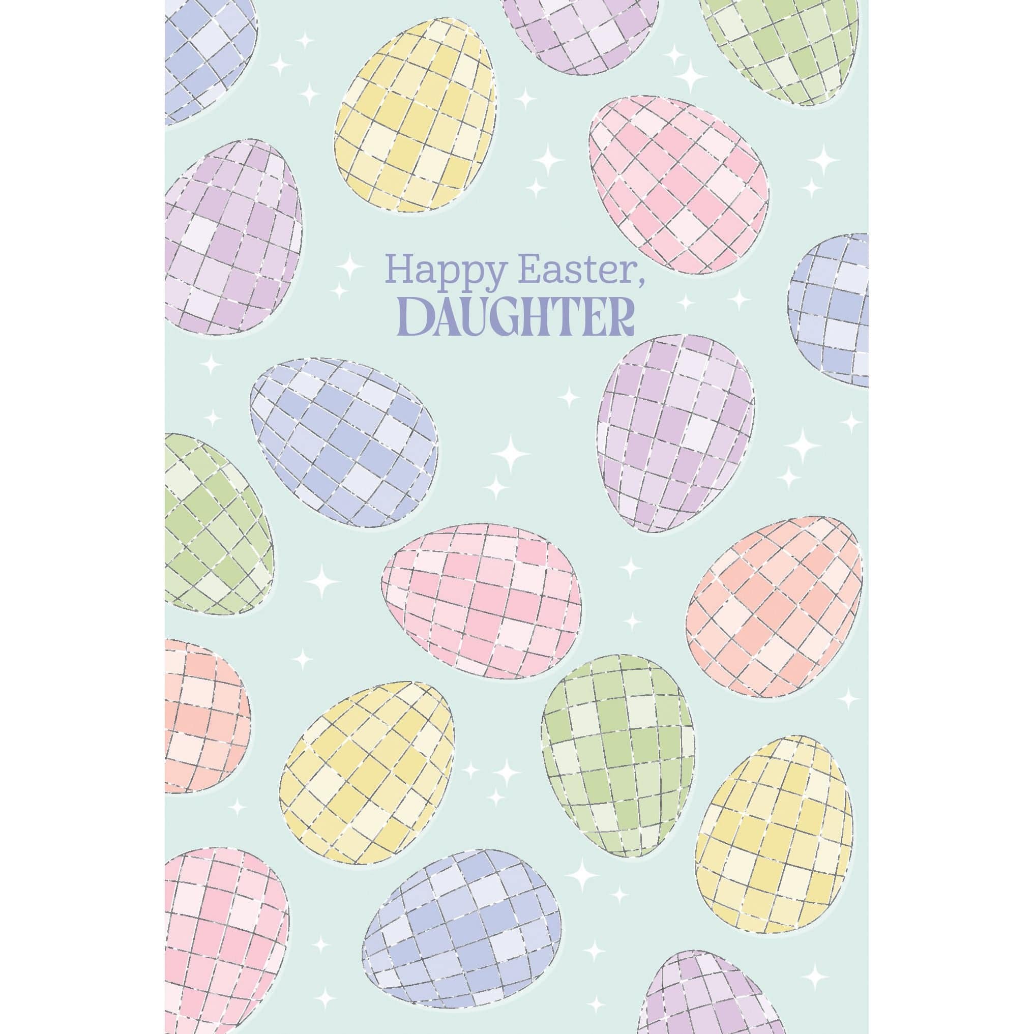 Easter card featuring colorful disco eggs design by Pictura, perfect for daughters to celebrate Easter.